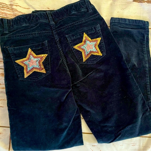 Mini Boden navy velvet pants with sequin pockets - Picture 5 of 5